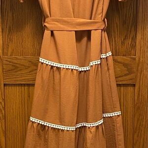 Elegant Brown Dress with White Accents